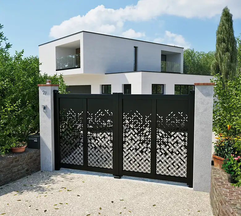 portail noir moderne avec décors